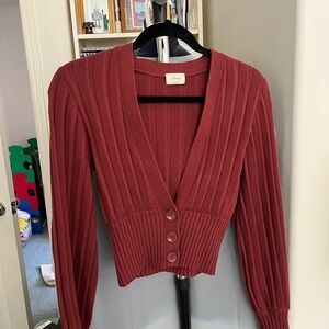 Aritzia Plunge Cardigan Garnet Red Size S